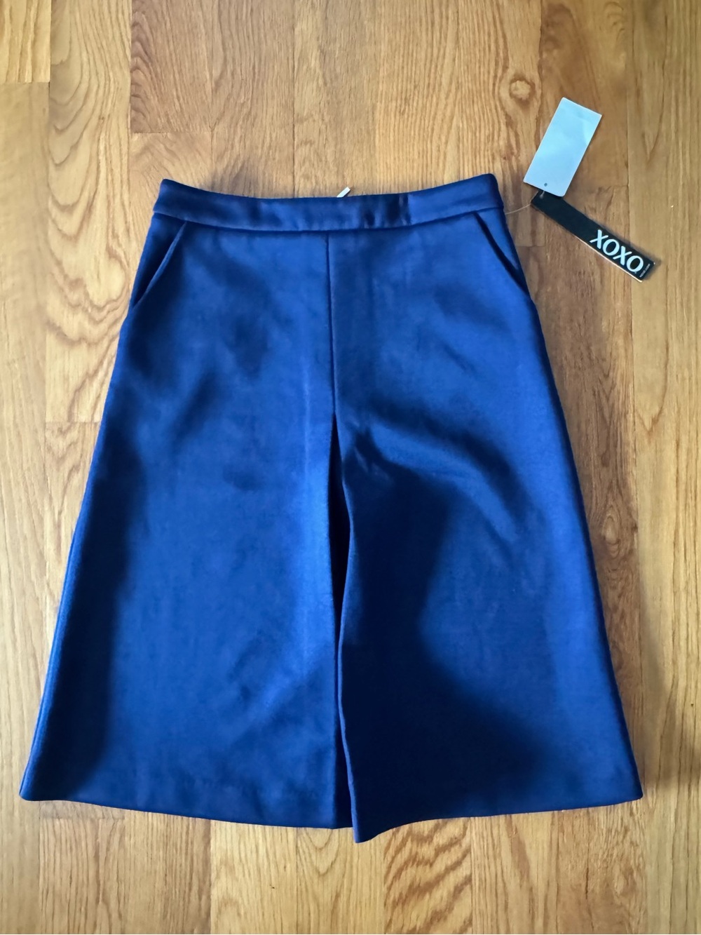 XOXO Deep Navy Blue Front Slit Back Zipper A Line Skirt Small S
